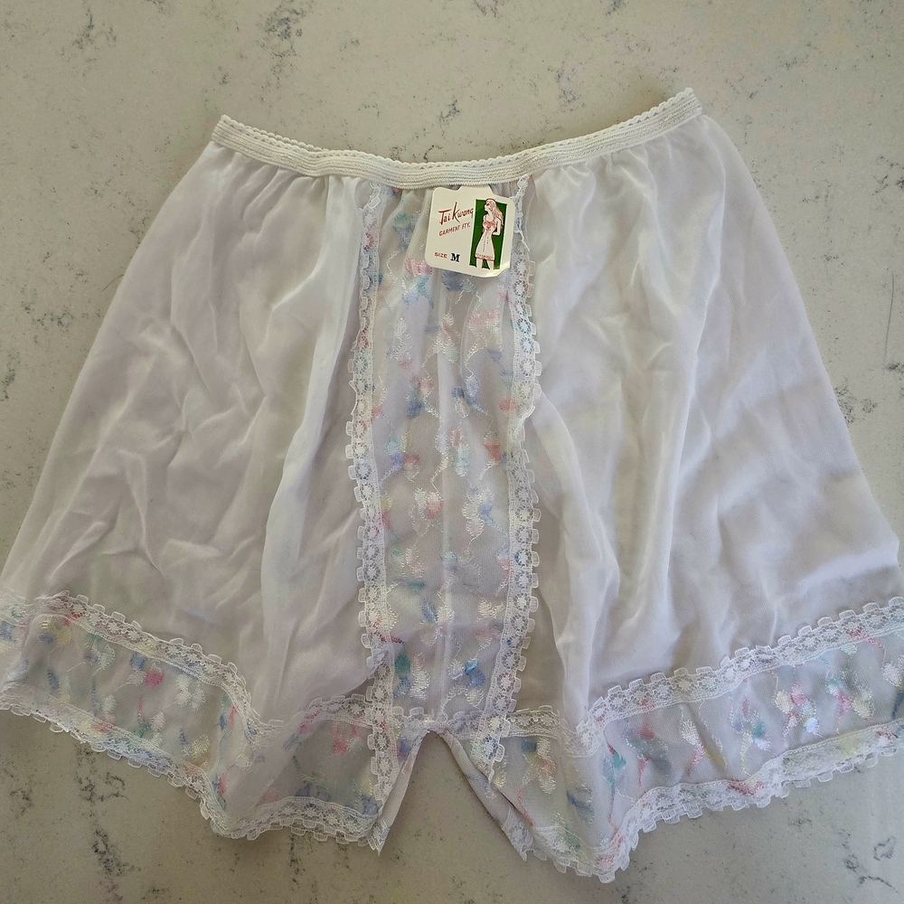 Vintage Stitched Embroidery & Lace Trim Tap Shorts Lingerie Panties